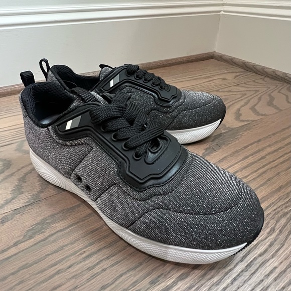 Prada Platform Black Metallic Sneakers Oxfords size 36 1/2 or 6.5 - Picture 1 of 11